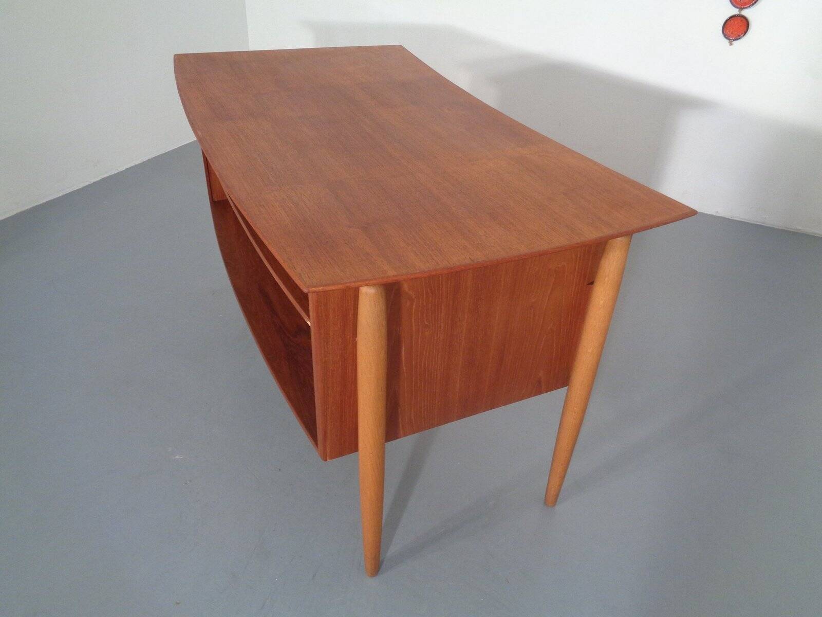 Vintage Danish Curved Teak Desk, 1960s