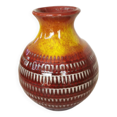Vase vintage Scheurich Fat Lava : faïence rouge et jaune d'Allemagne de l'Ouest