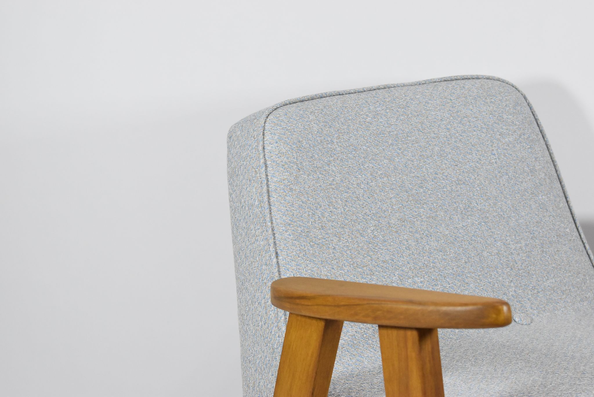 Vintage armchair model 366, fully renovated, designed by J. Chierowski, blue-grey fabric, teak wood
