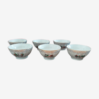 Set of 6 bowls in fine porcelain from Longchamps, antique car décor