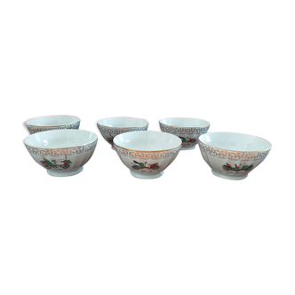 Set of 6 bowls in fine porcelain from Longchamps, antique car décor