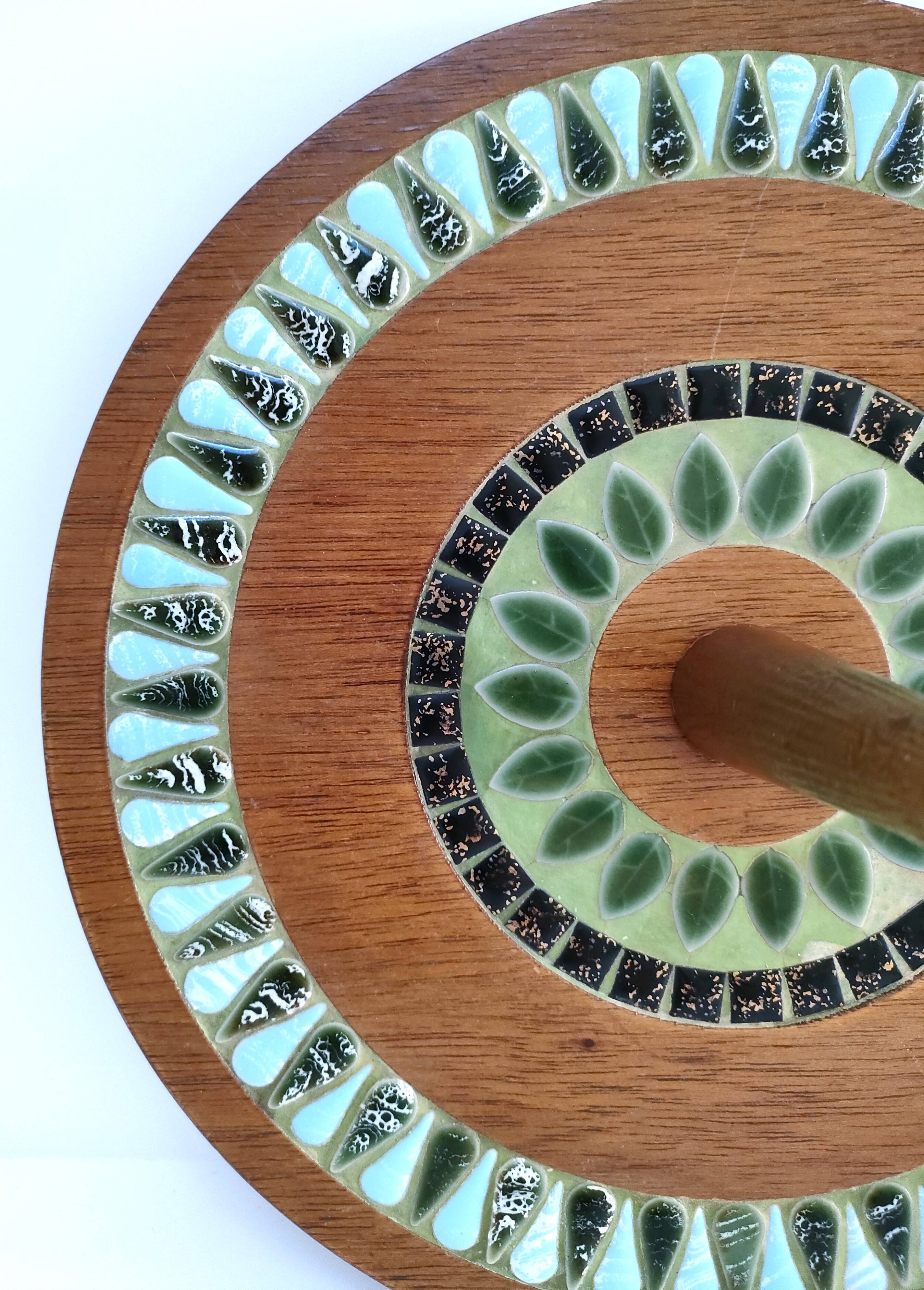 Wooden cheese tray with vintage enameled decor