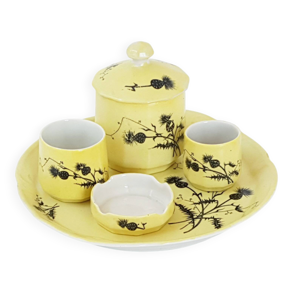 Service a tabac art deco en ceramique jaune a decor de chardons 1920 1930 s