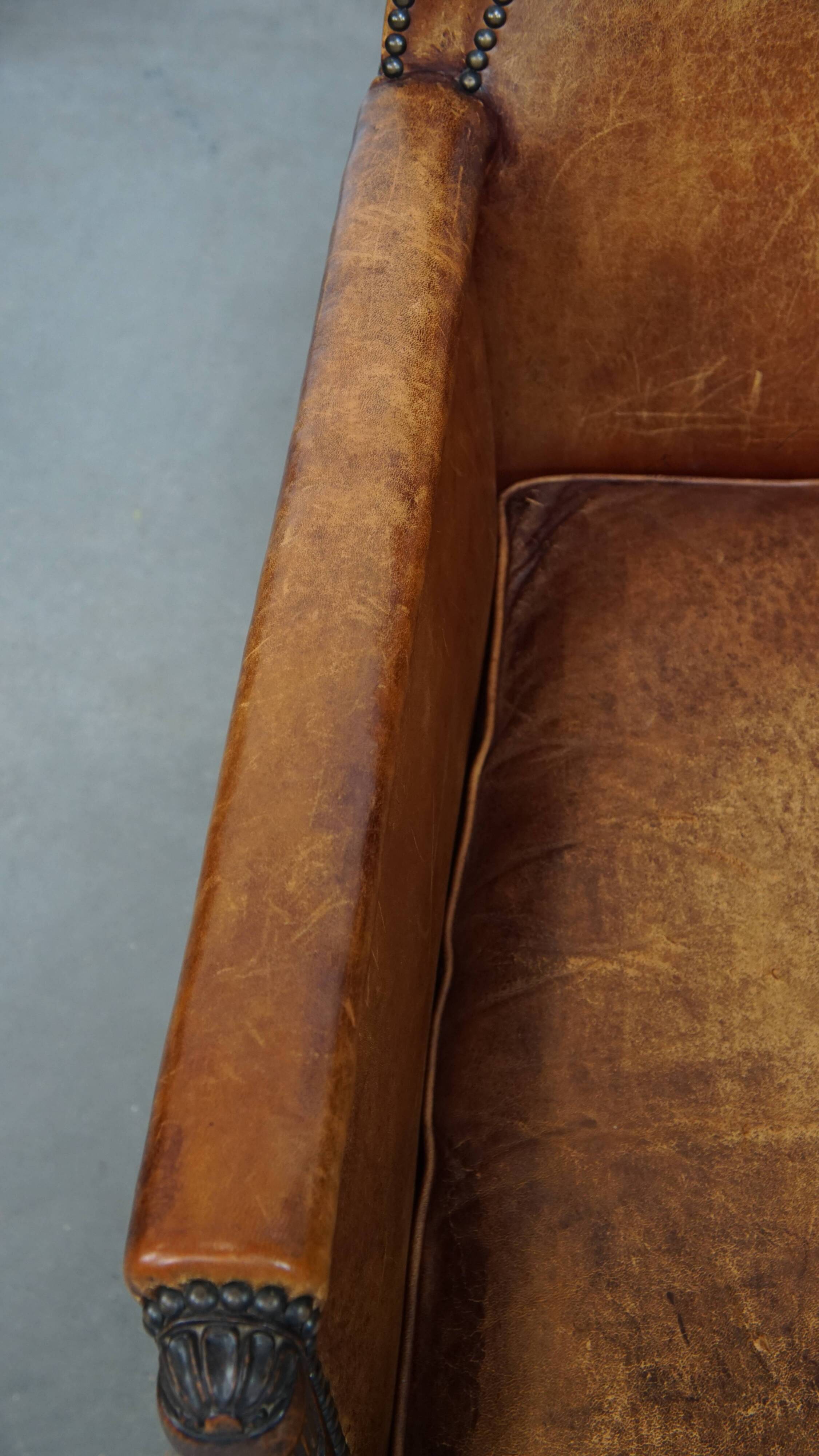 Fauteuil Art Déco en cuir de mouton