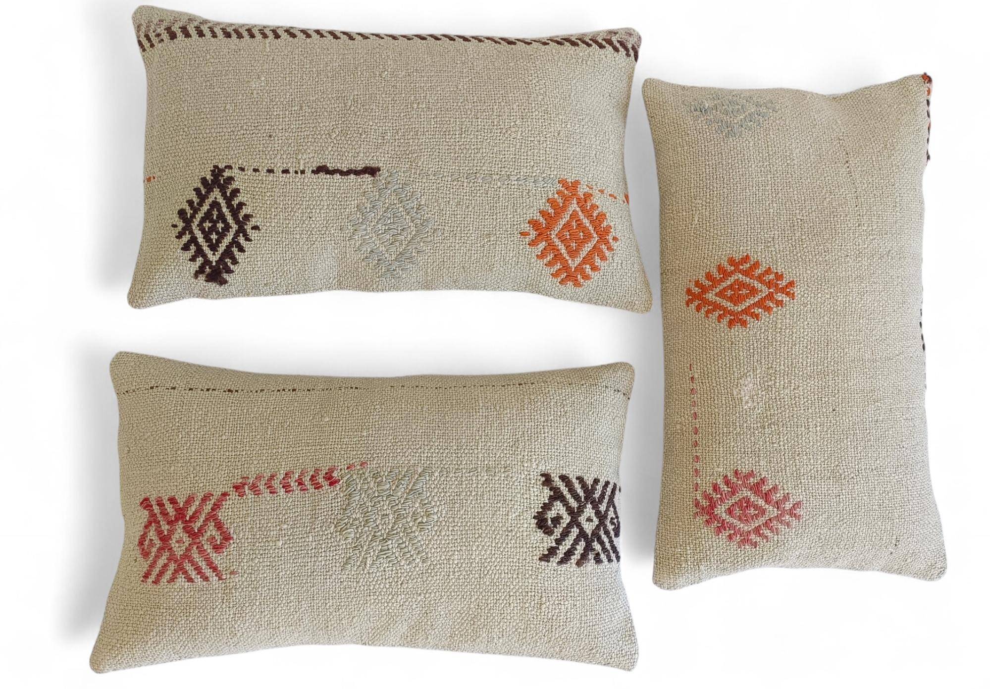 Set of Three Vintage Moorish Style Handloom Wool Kilim Pillows