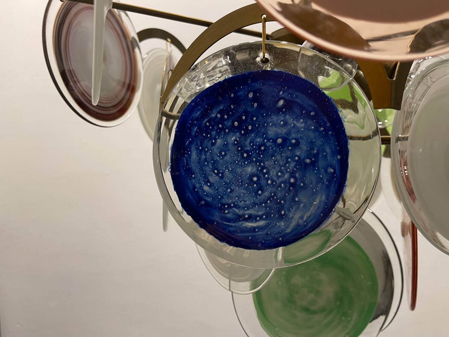 Lustre à disque en verre de Murano de l'ère spatiale, années 1970