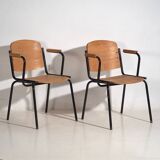 Industrial style chairs with armrests (circa 1950). Set of 2 pieces