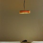 Yellow lacquered perforated metal pendant, in the style of Matégot or Biny.