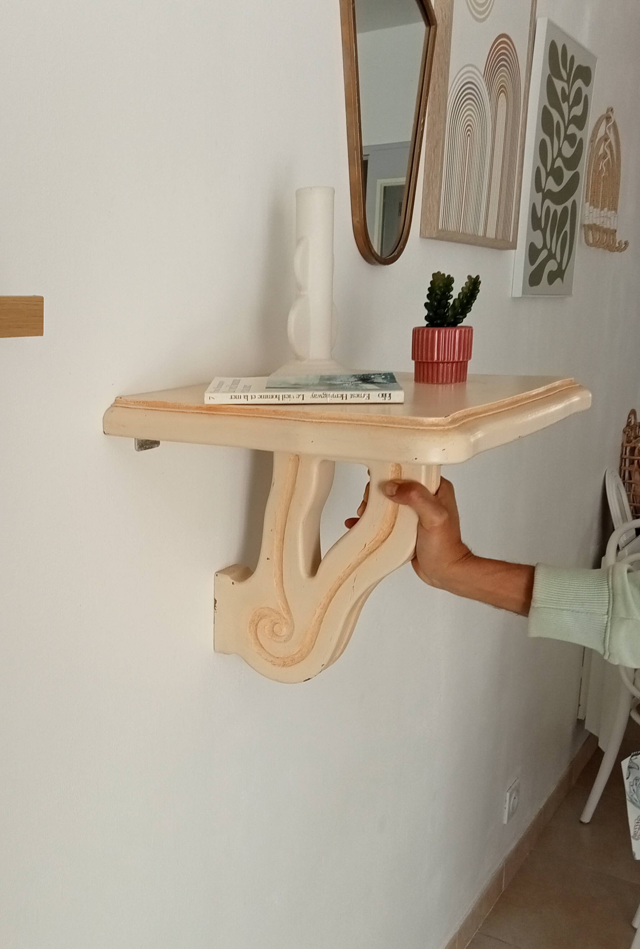 Vintage solid oak wall-mounted console shelf