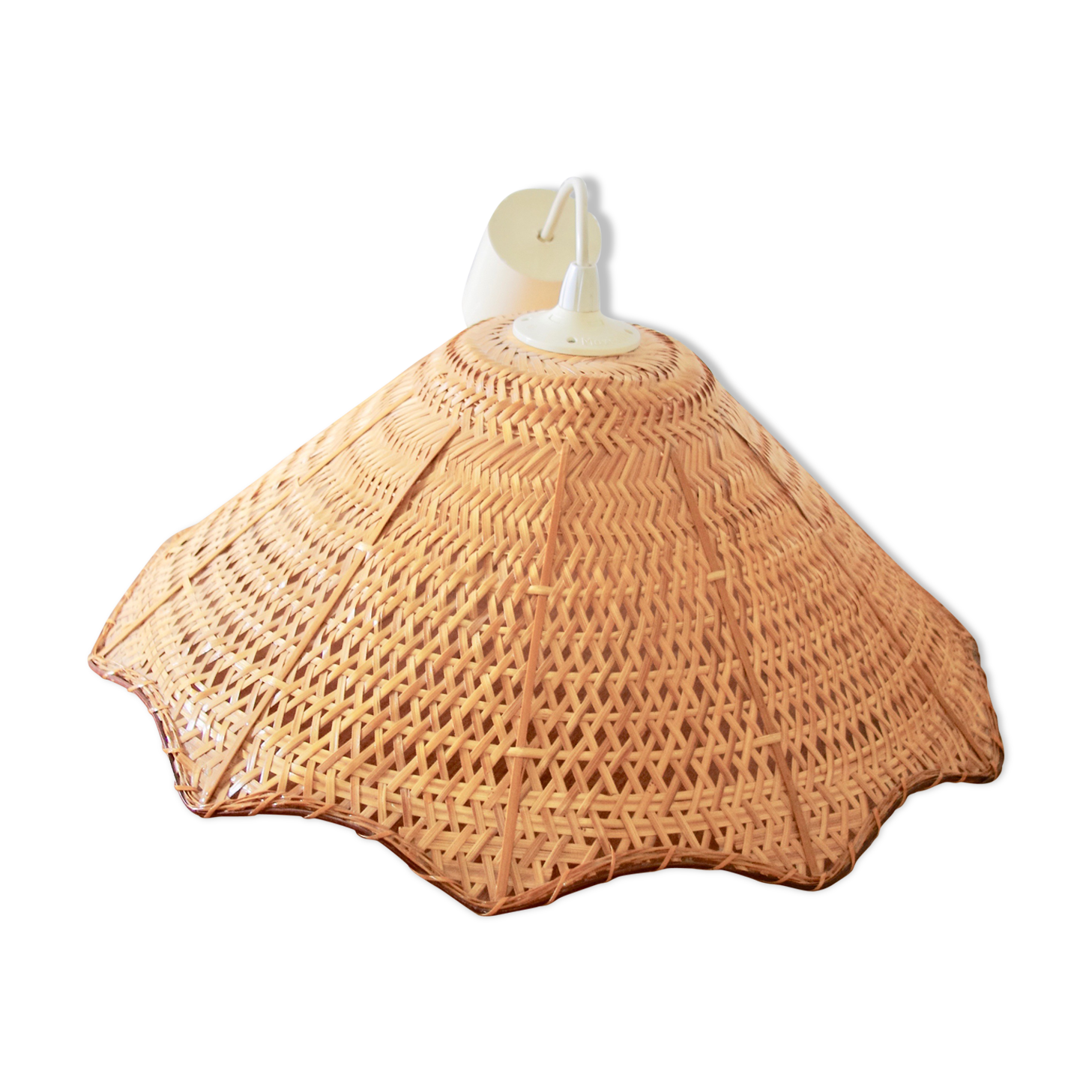 Hanging lamp flower braided wicker 70s