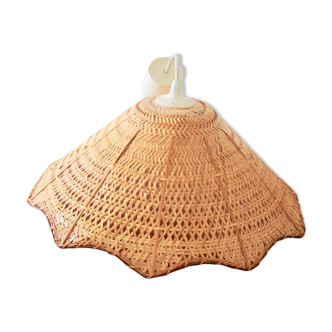 Hanging lamp flower braided wicker 70s