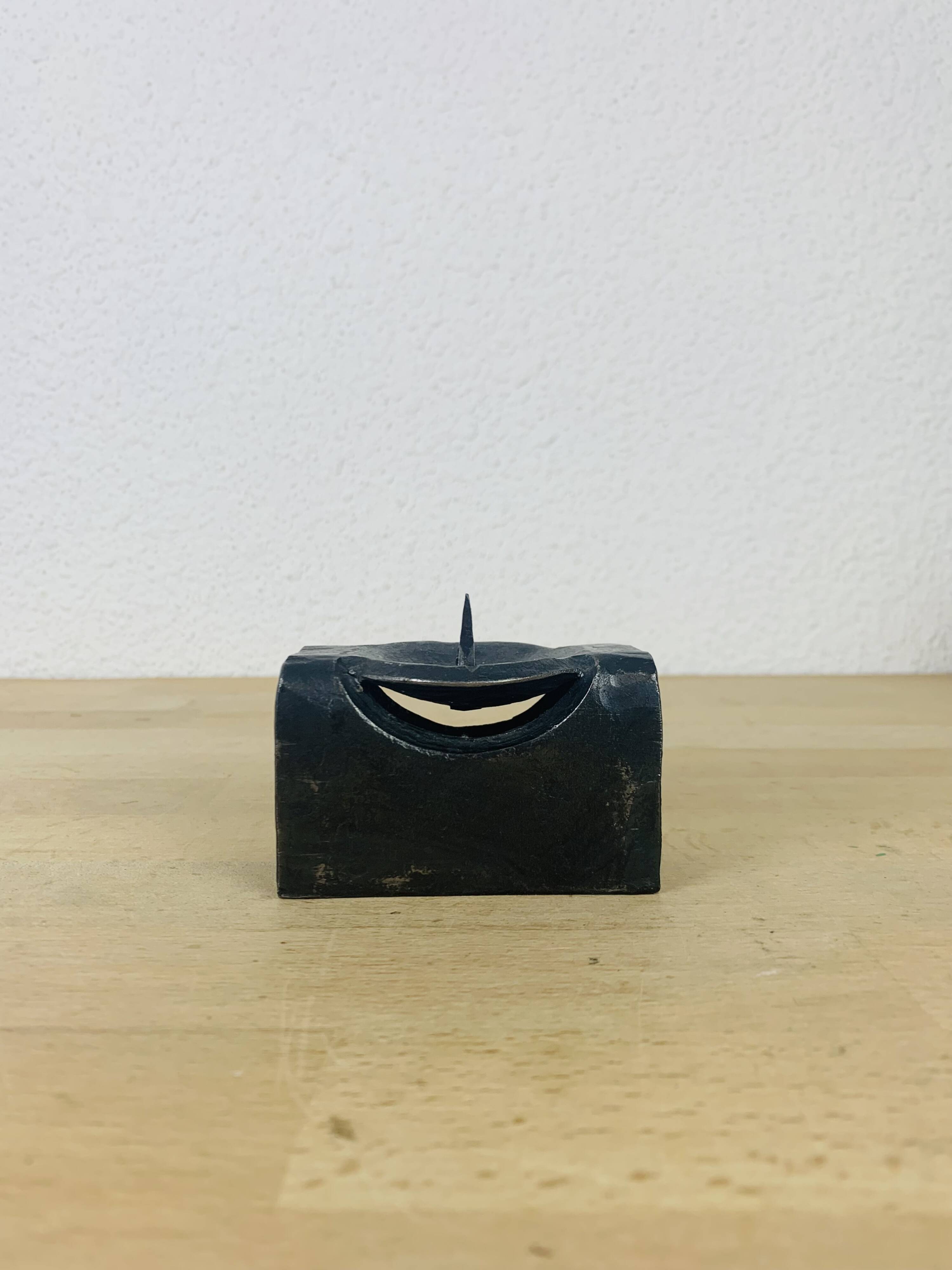 Vintage wrought iron brutalist candle holder