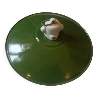 Suspension industrielle tôle émaillée verte et porcelaine blanche #2