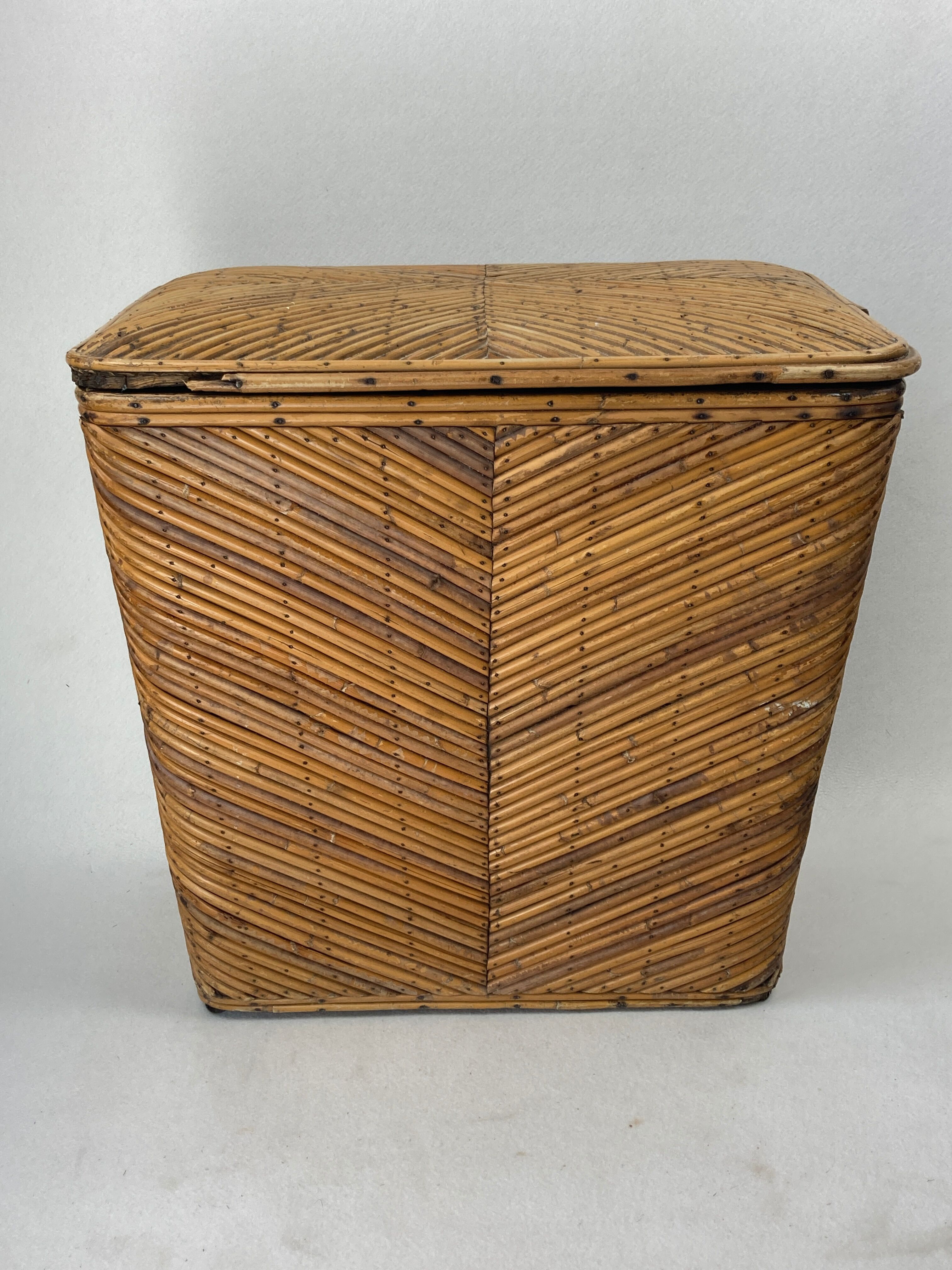 Pencil reed rattan bamboo chest or trunk, 1950s-1960s