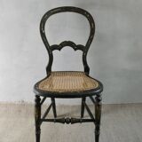 Napoleon III cane chair in blackened wood and mother-of-pearl