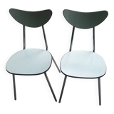 2  chaises en formica vert d'eau, 1970