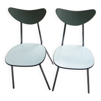 2  chaises en formica vert d'eau, 1970