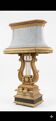 Monumental lyre lamp in oak and zinc (unique piece) 120cm in height.