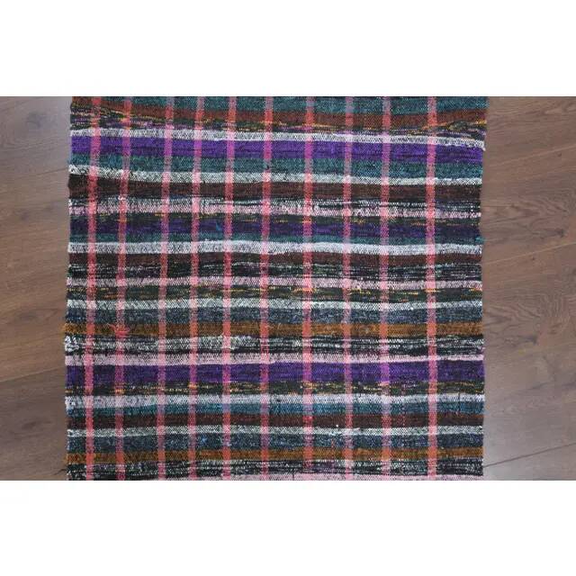 Vintage Turkish Hand-Knotted Wool Cotton Pink Kilim Runner Rug 83x220