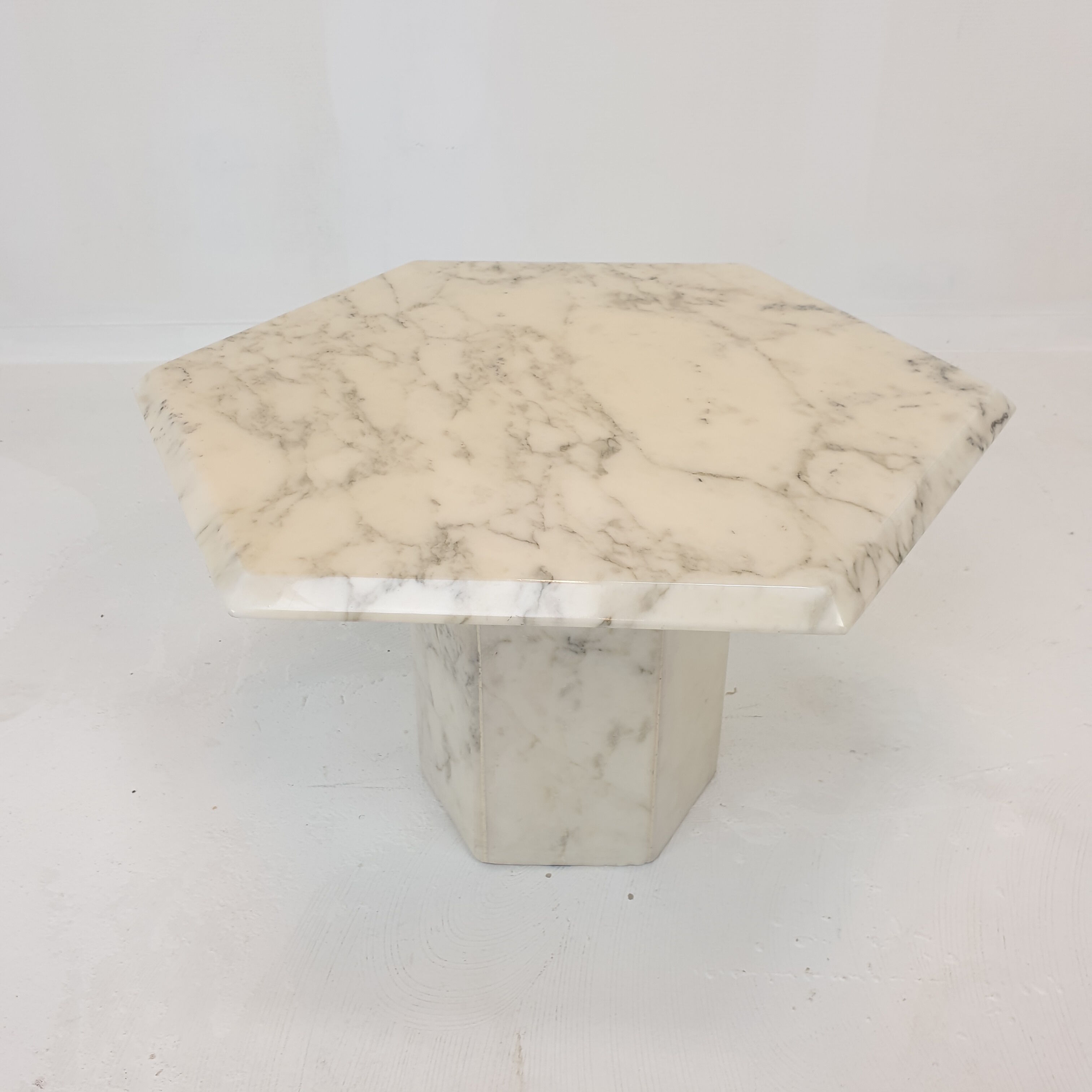 Set of 3 Italian Carrera Marble Side Tables, 1980s