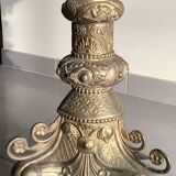 Large bronze candlestick with tripod and winged dog decoration, 19th century.
