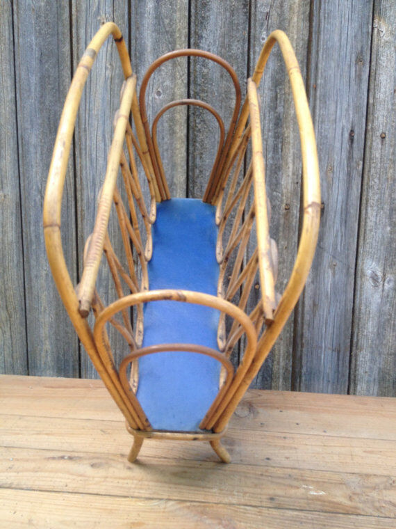 Vintage rattan bamboo magazine rack