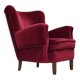 1960s, Danish armchair, cherry-red furniture velour, beech wood legs.