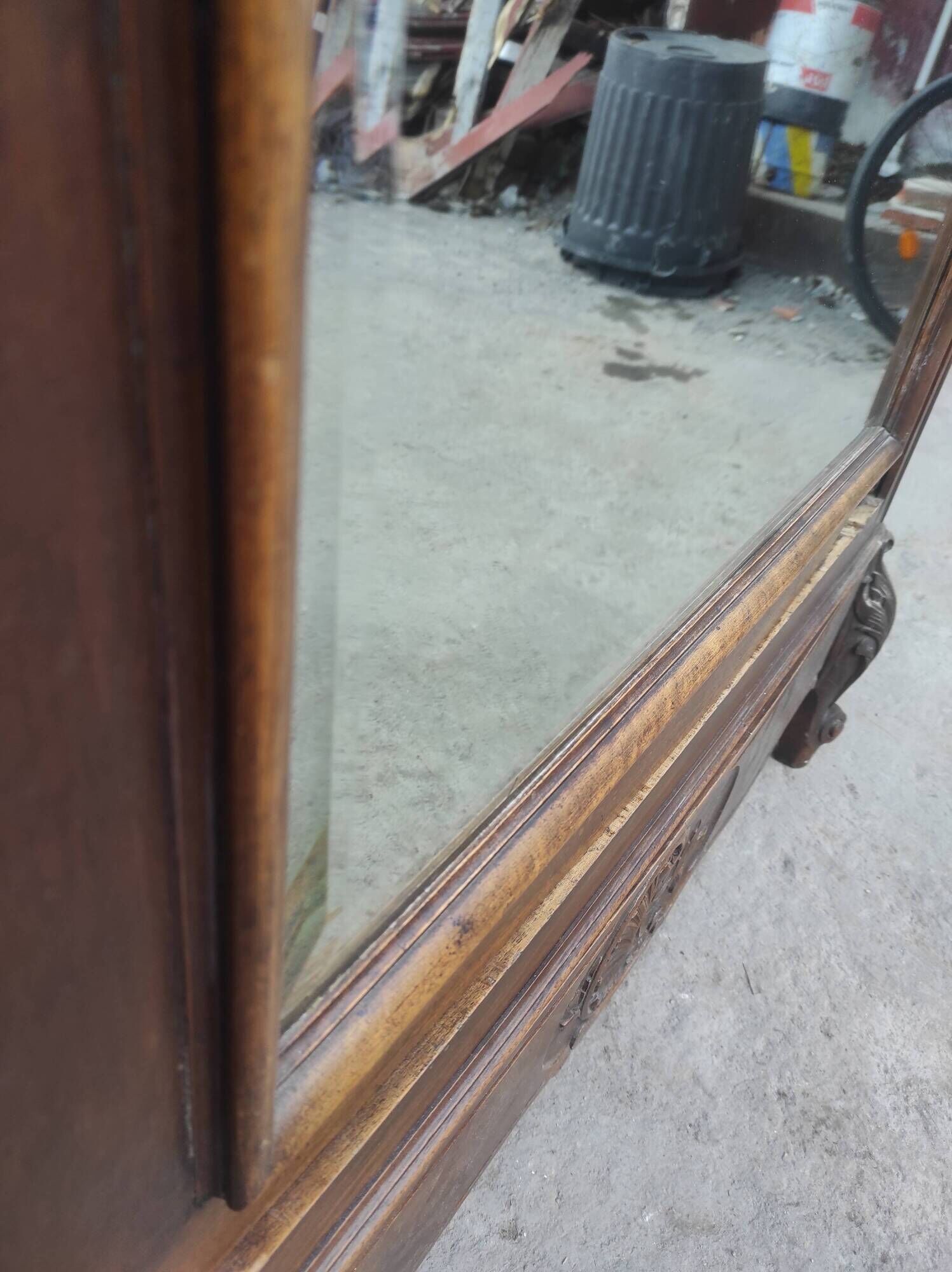 Old hosiery shell mirror cabinet Louis XV XIXth century beveled mirror mercury 2 drawers