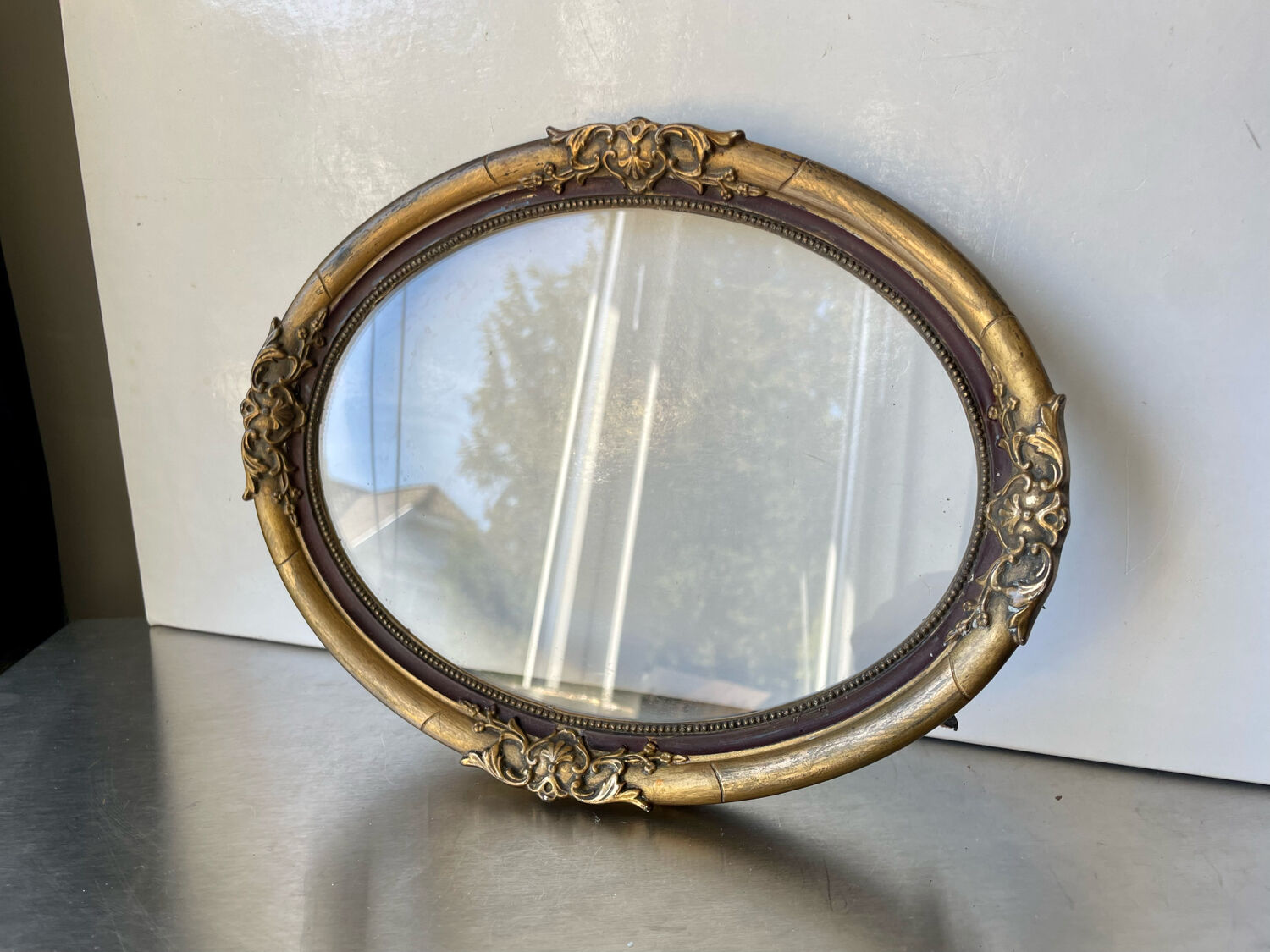 Antique Wooden gilded colored Oval  Picture Frame with glass