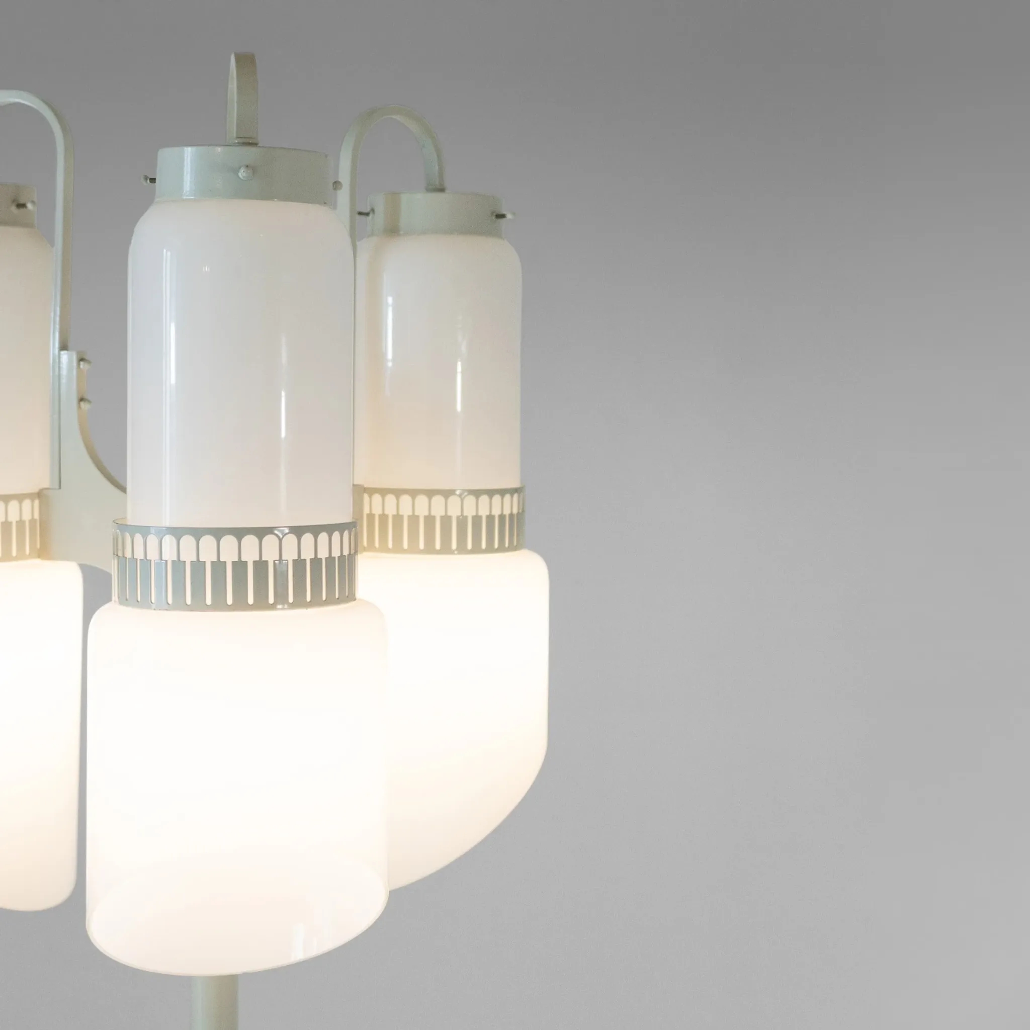 Vintage Vistosi Sytle Space Age Floor Lamp, Iron & Opaline Glass, 1970s
