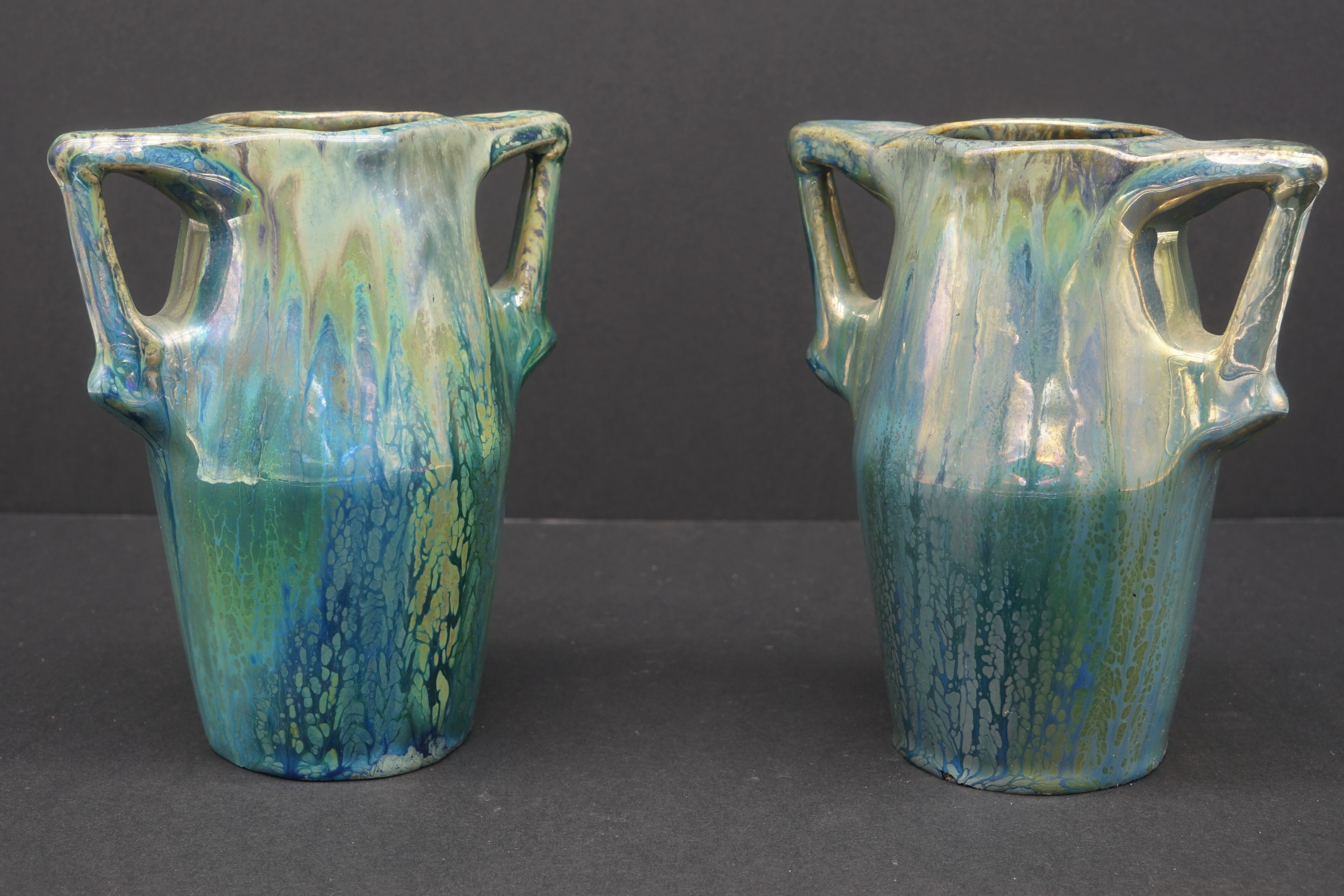 Ceramic alphonse cytere (1861-1941) pair of metallise sandstone vases