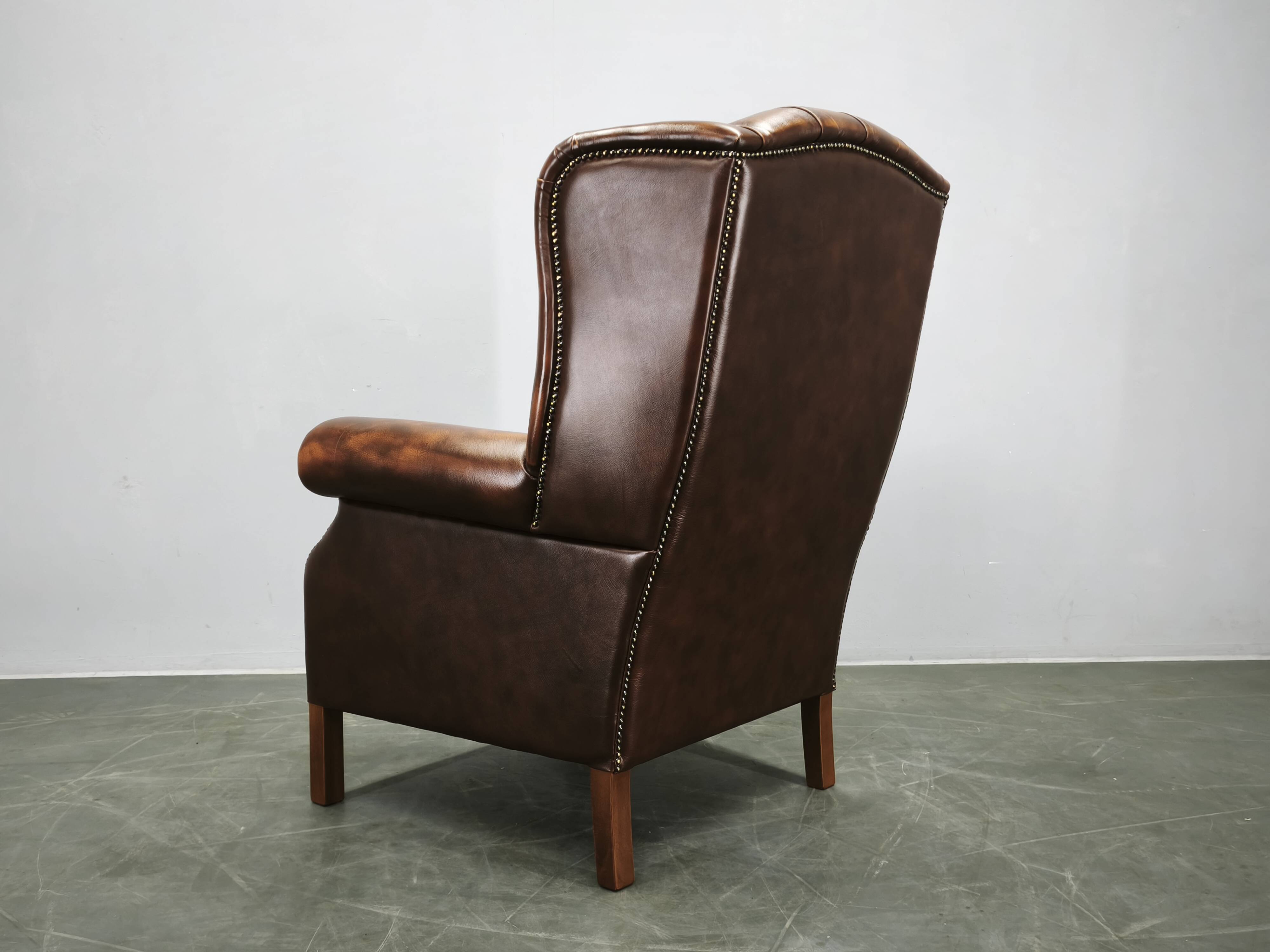 Contemporary Handmade Chesterfield Leather Wingback Armchair 2010s