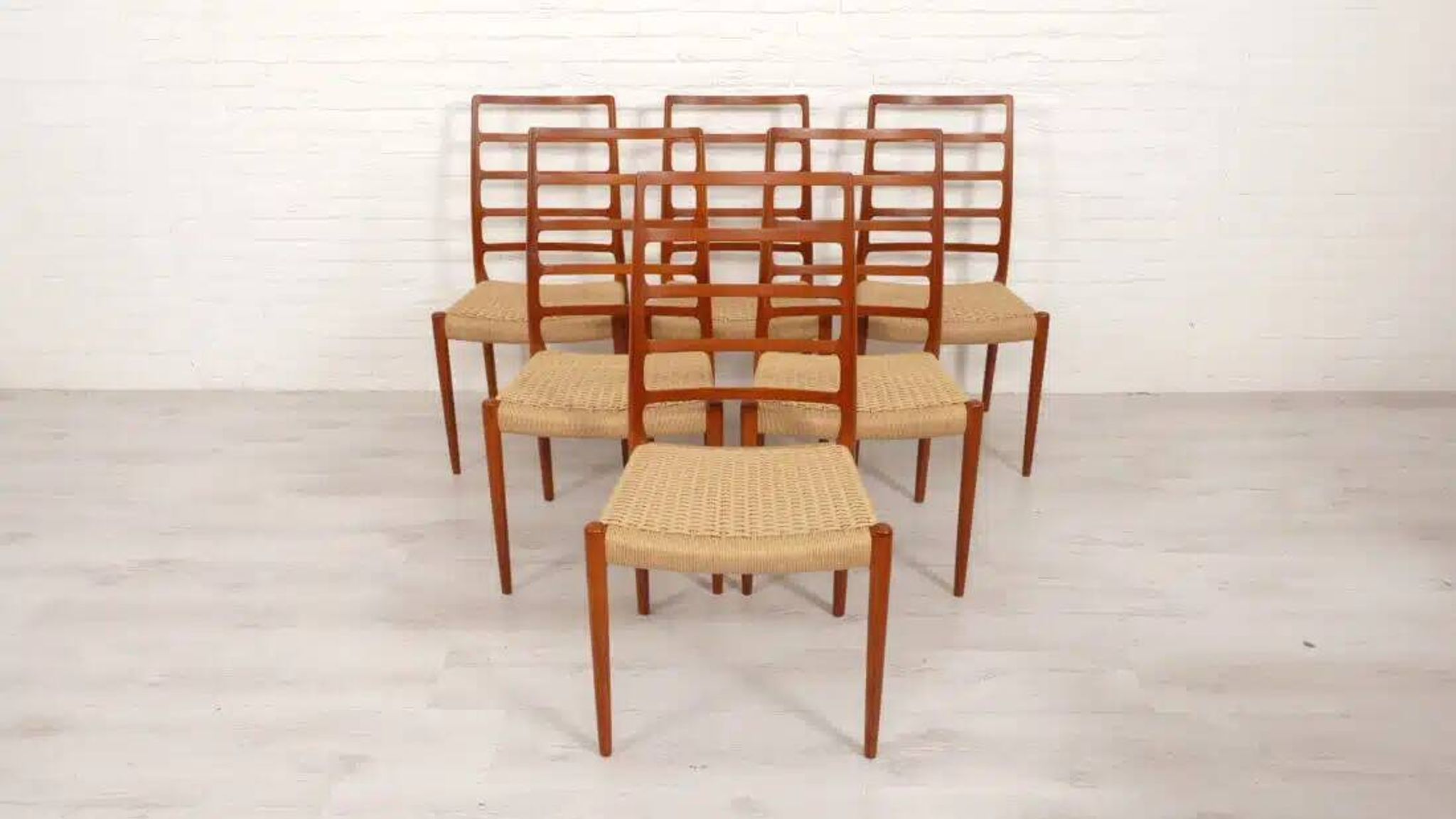 6 x vintage dining chairs | Niels Otto Møller | Model 82 | Papercord | Teak