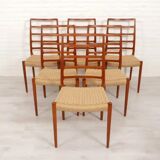 6 x vintage dining chairs | Niels Otto Møller | Model 82 | Papercord | Teak