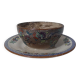 Sarreguemines old bowl with polychrome faience tray model NIPPON