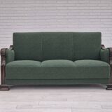 1950s, 3-seater sofa, green furniture blend wool, beech wood.