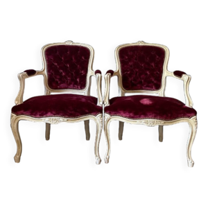 Paire de fauteuils velours - style louis