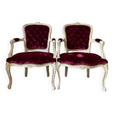 Paire de Fauteuils velours capitonné style louis XV