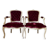 Pair of Louis XV style upholstered velvet armchairs
