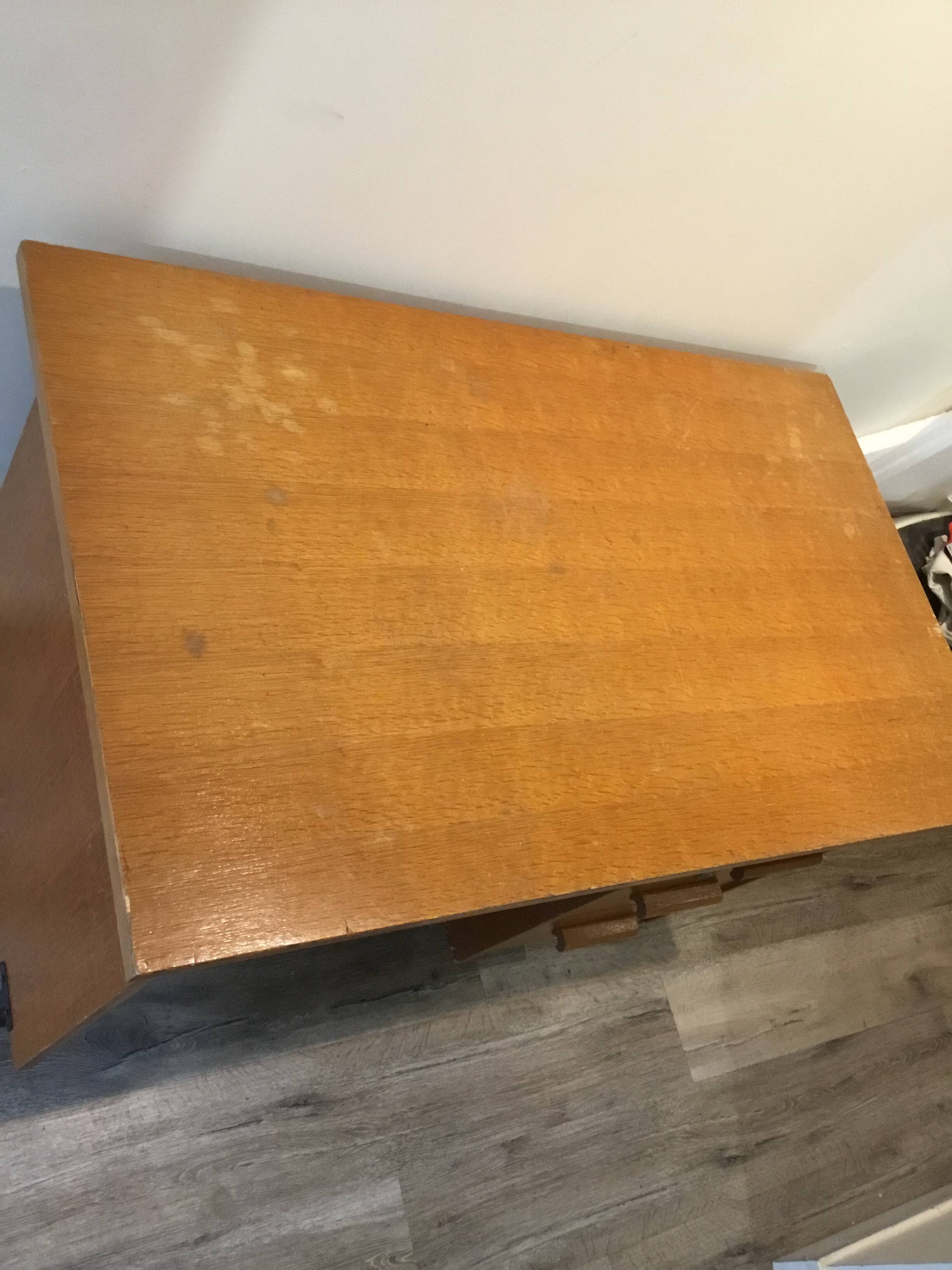 wood and metal desk from the 1960s in modernist style
