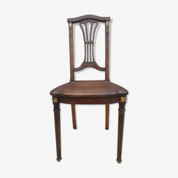 Chair canned 1900 marquetry and bronze louis XVI style