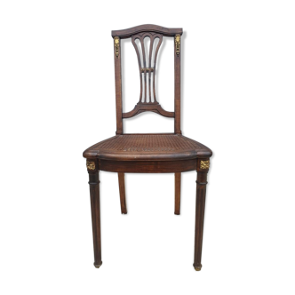 Chair canned 1900 marquetry and bronze louis XVI style