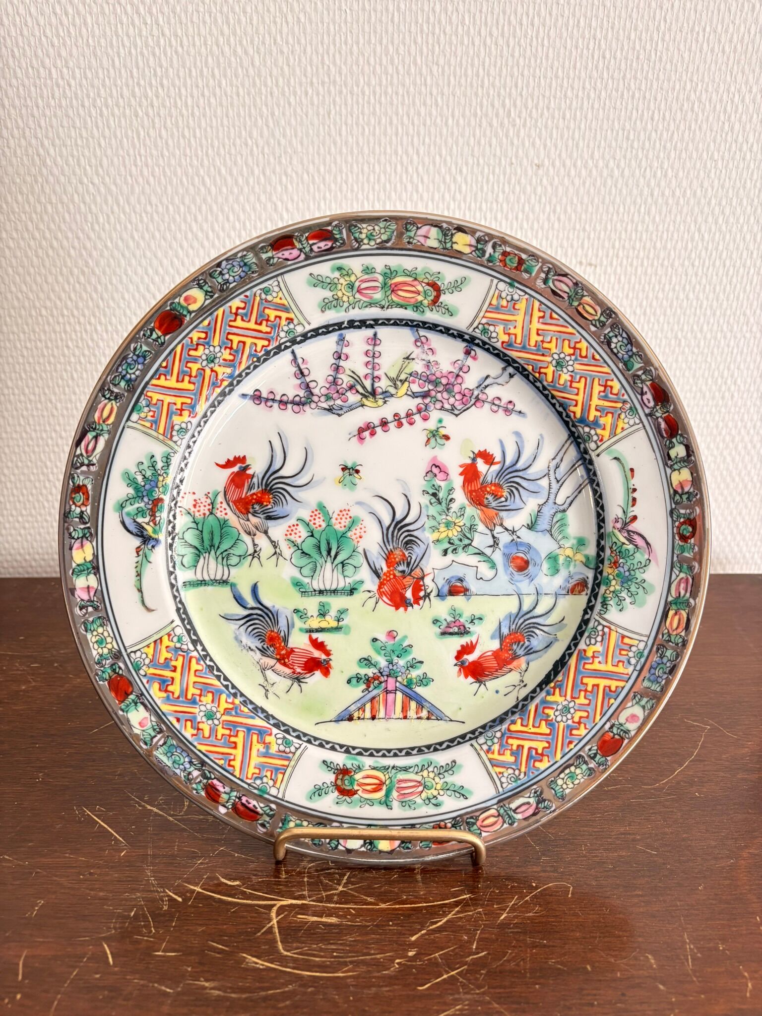 Old Plate Porcelain Canton Decor Cos Rose Family