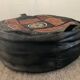 Vintage leather and snakeskin pouf
