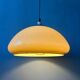 Beige acrylic glass mushroom pendant with a chrome top cap.