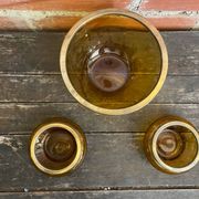 Salad bowl + 2 Antique AMBRINE Bowls Amber Glass + Gold Bronze Mounting