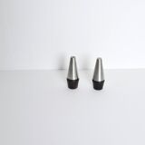 Danish Modern Pair of Rosewood and Stainless Steel Salt and Pepper Shakers