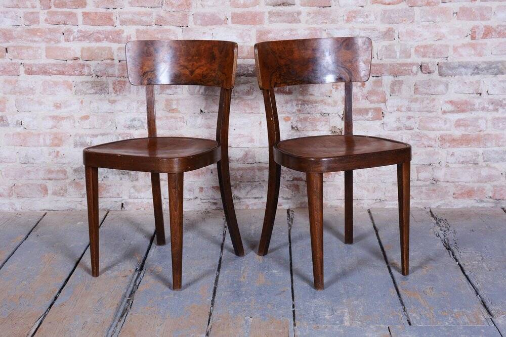Art Deco Czech Chairs in Beech and Walnut from Thonet, 1940s, Set of 4