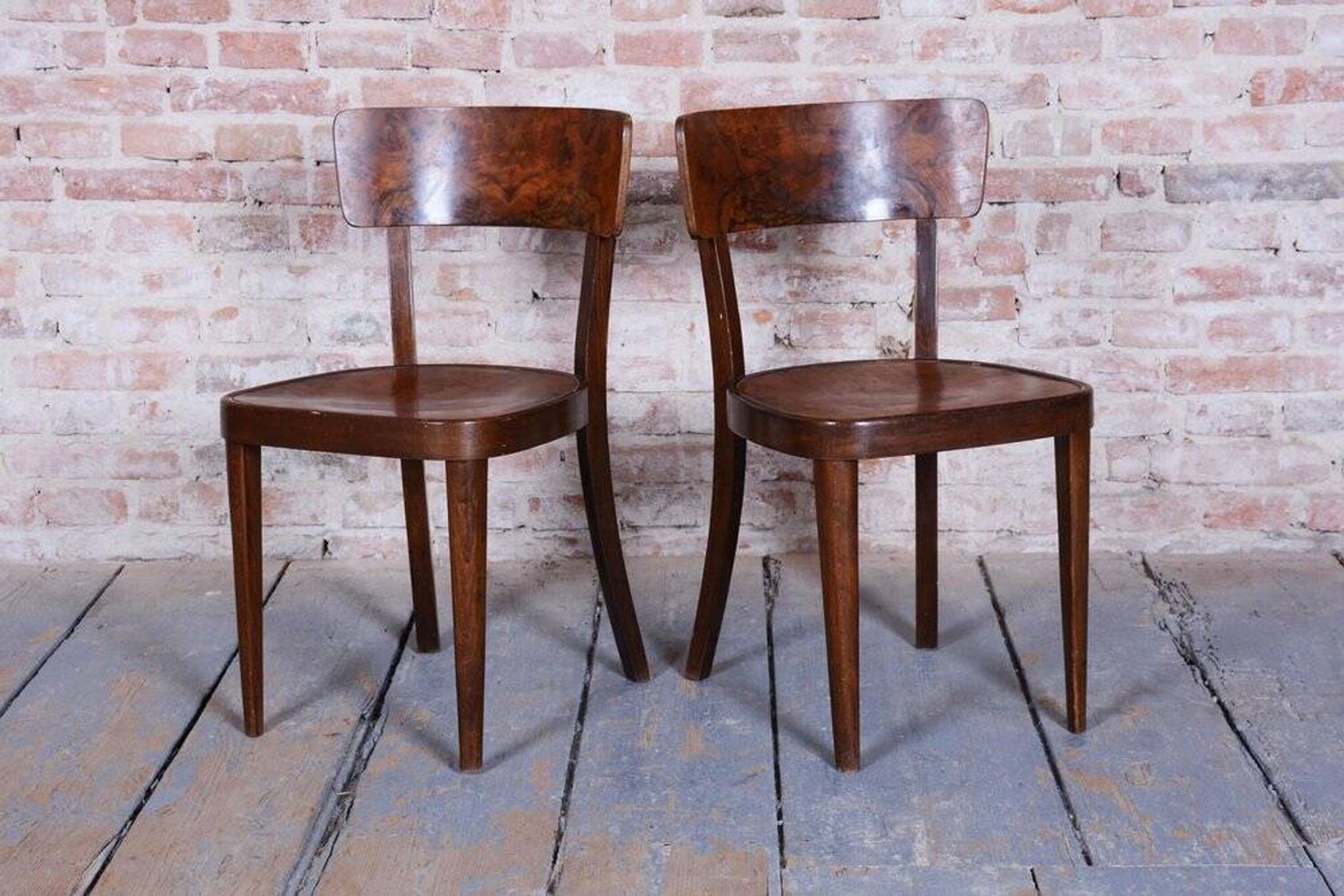Art Deco Czech Chairs in Beech and Walnut from Thonet, 1940s, Set of 4