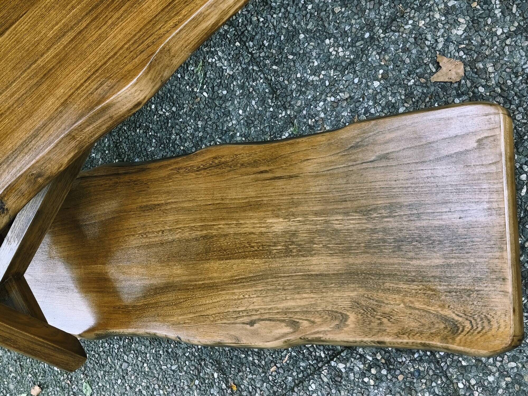 Pair of brutalist benches in solid blond elm by Aranjou, France, 1970s